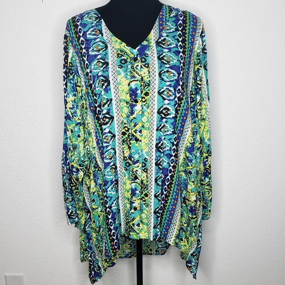 Chelsea & Theodore Womens Art To Wear Button Up Shirt Tunic Size 2X Bohemian - Picture 2 of 14